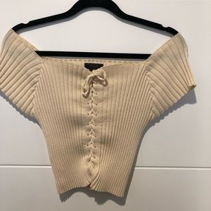 Tan off shoulder crop top
